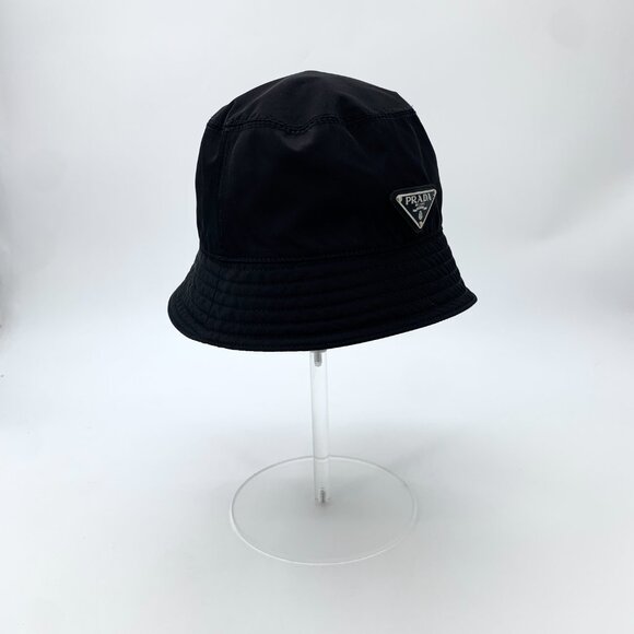 H12540 Prada Black Triangle Logo Cotton Bucket Hat Size S Hat Circumference 57cm main image 6